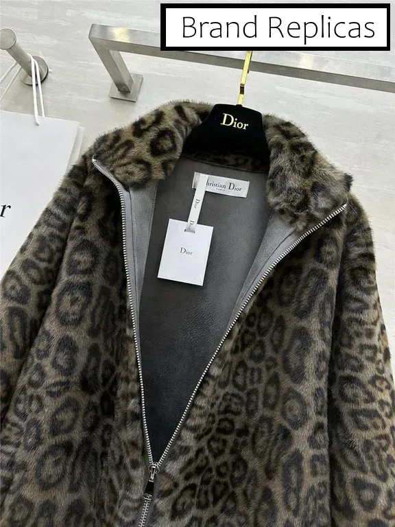 Dior leopard print shearling zip-up jacket